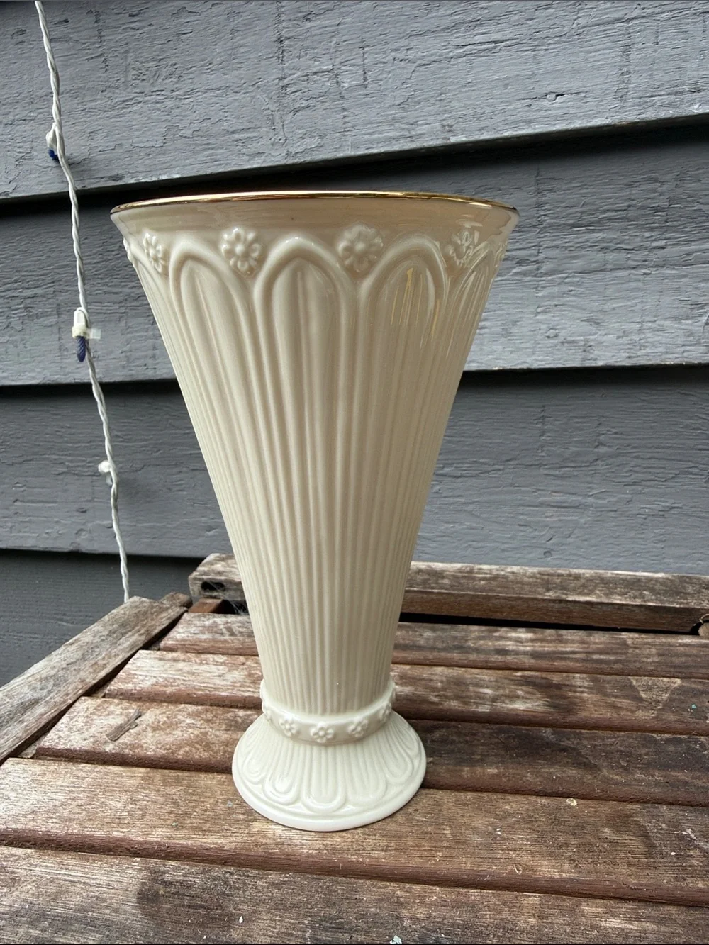 Classic Lenox Classique Ivory Fluted Ceramic Vase with Gold Accent